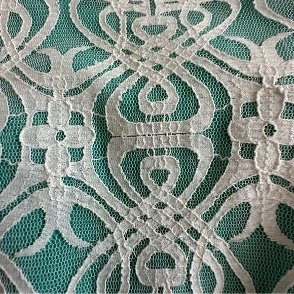 Pinky Women L Green Off White Lace Overlay Sleeveless Mini/Midi Round Neck Dress - Picture 10 of 16